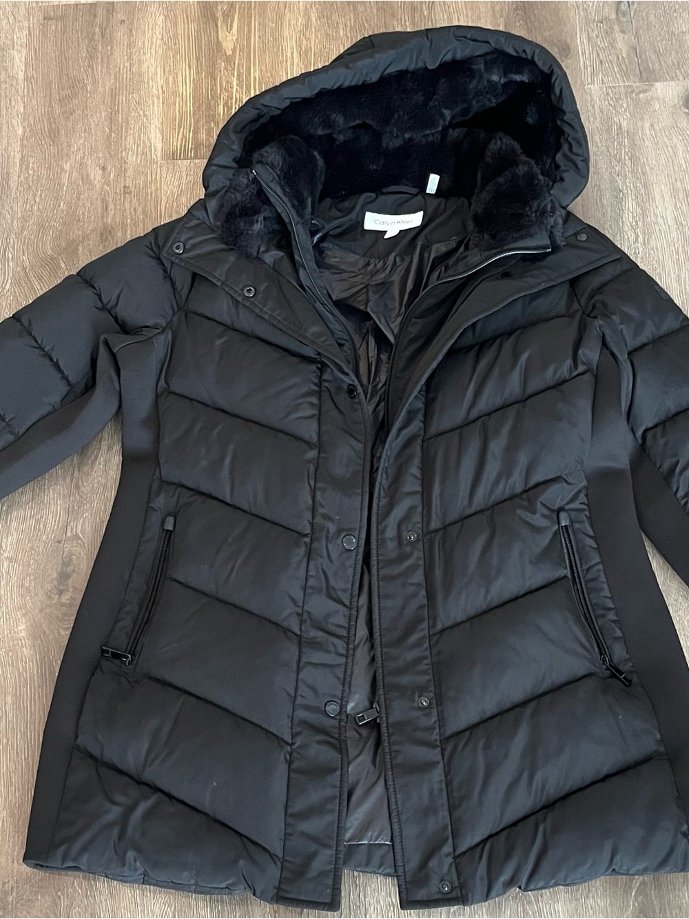 Calvin Klein Black Hooded Quilted Puffer Coat